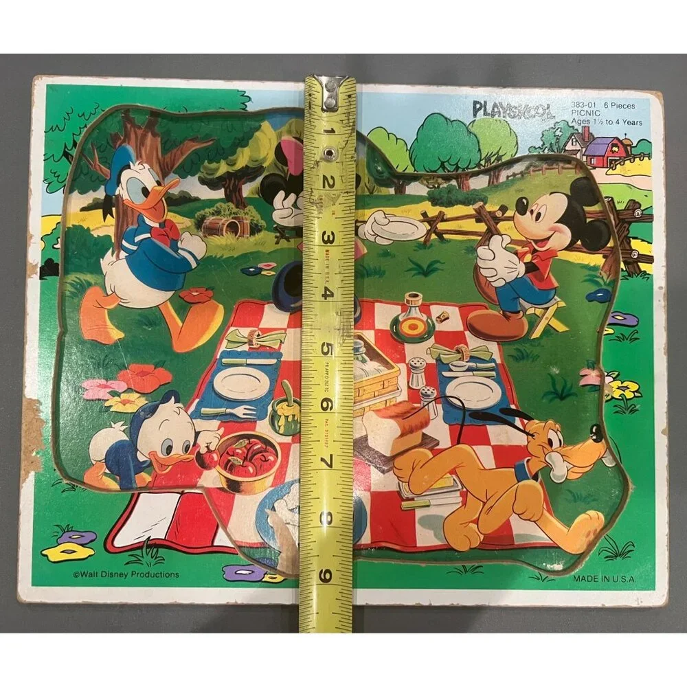 Vintage Mickey Mouse & Friends Playskool Wooden Inlaid Puzzle Complete Disneyana